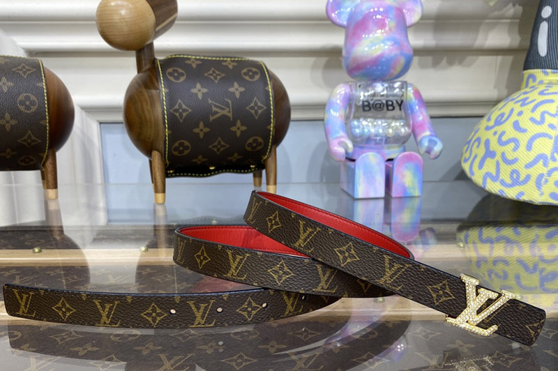 Louis Vuitton M0563X LV Iconic 20 mm Reversible Belt in Monogram canvas and Red leather