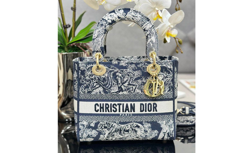 Dior M0565 Christian Dior Medium Lady D-Lite bag in Blue Toile de Jouy Embroidery