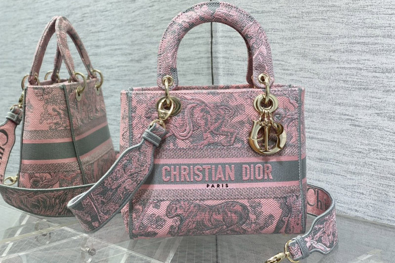 Dior M0565 Christian Dior Medium Lady D-Lite bag in Pink Toile de Jouy Embroidery