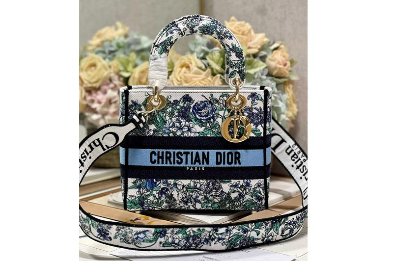 Dior M0565 Christian Dior Medium Lady D-Lite bag in White Multicolor Dior Embroidery