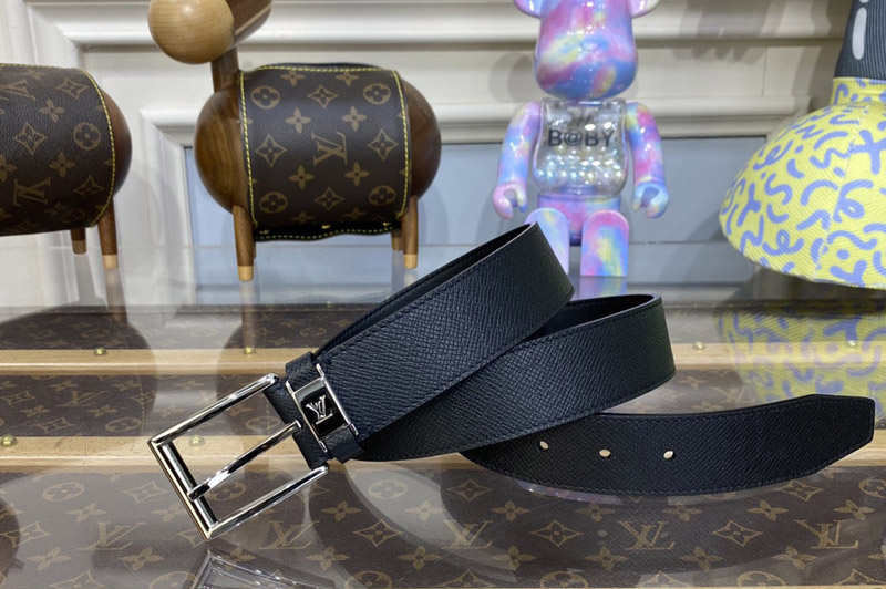Louis Vuitton M0586S LV City Pin 35MM Belt in Black Taïga leather