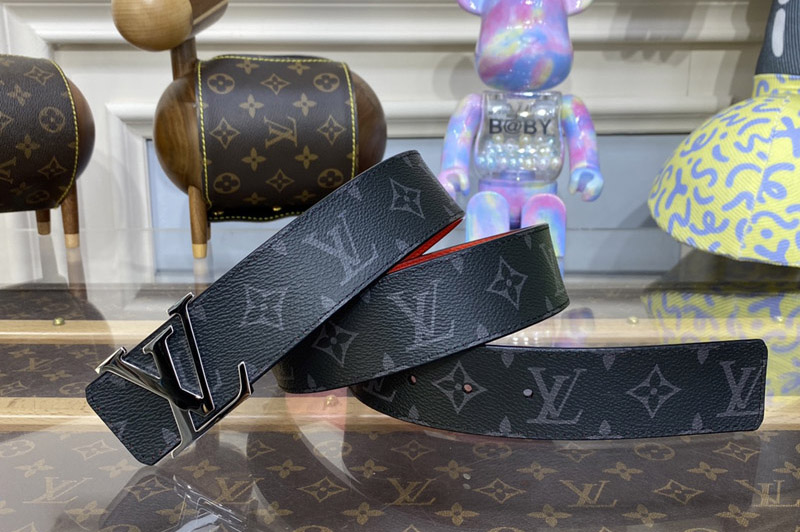 Louis Vuitton M0601V LV Initiales 40MM Reversible Belt in Monogram Eclipse canvas and Red calf leather Silver Buckle