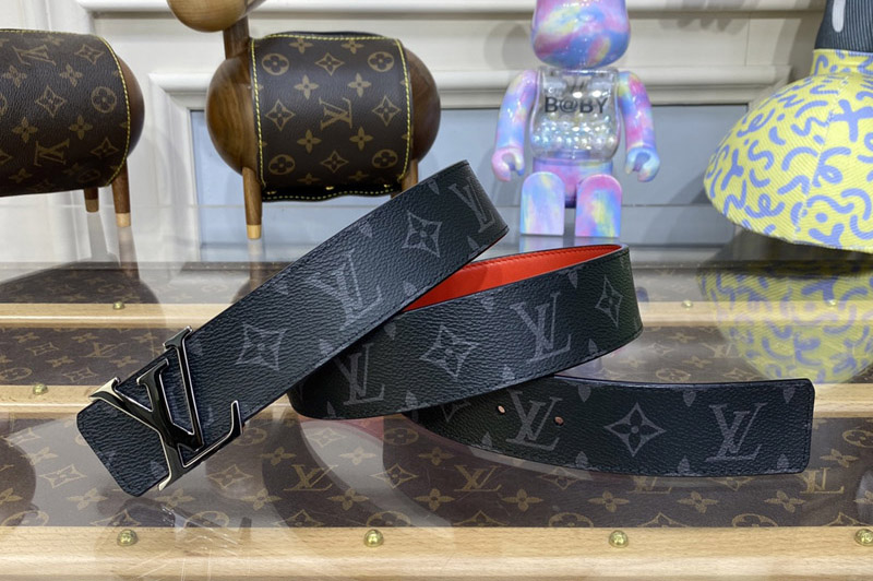 Louis Vuitton M0601V LV Initiales 40MM Reversible Belt in Monogram Eclipse canvas and Red calf leather Black Buckle