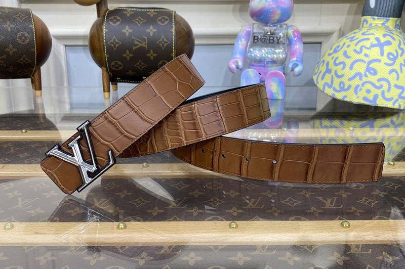 Louis Vuitton M0638S LV Pyramide 40MM Belt in Brown alligator leather Silver Buckle