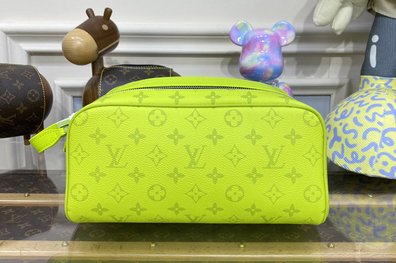 Louis Vuitton M10144 LV Dopp Kit toilet pouch in Neon Yellow Monogram coated canvas and Taiga cowhide leather