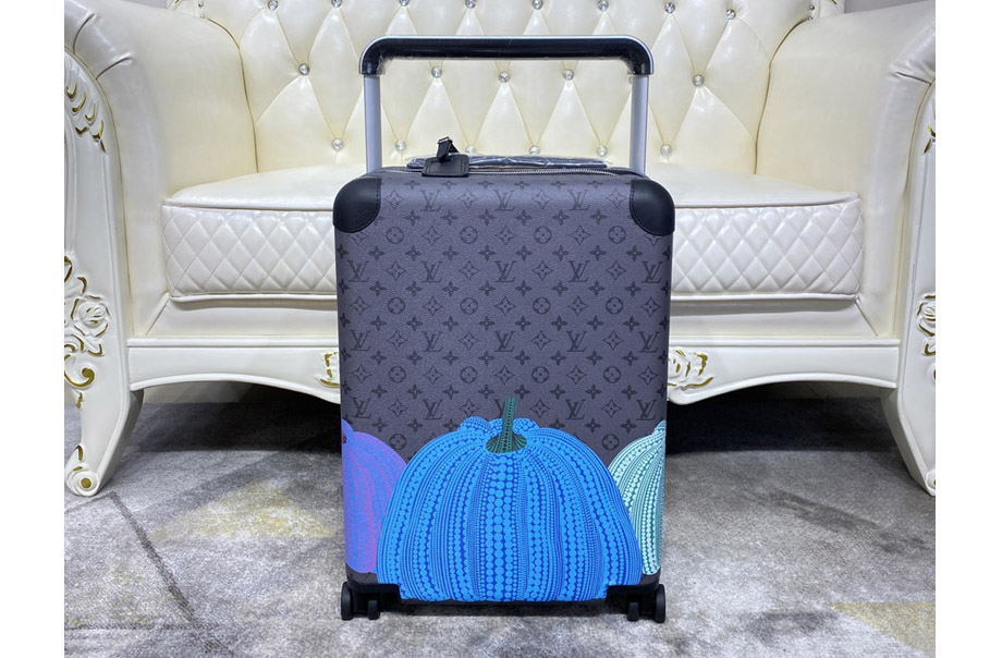 Louis Vuitton M10157 LV x YK Horizon 55 trolley case in Monogram Eclipse Reverse coated canvas with colorful Pumpkin print
