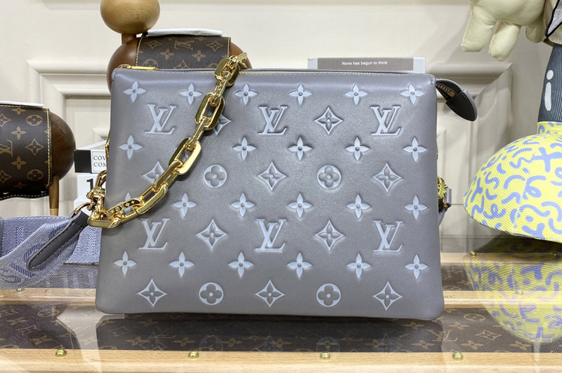 Louis Vuitton M20842 LV Coussin PM handbag in Grey Monogram-embossed puffy lambskin