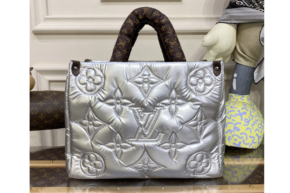 Louis Vuitton M21069 LV Onthego MM Bag in Silver Econyl regenerated nylon
