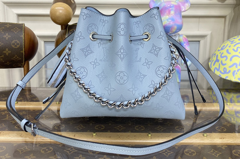 Louis Vuitton M21144 LV Bella bucket bag in Blue Mahina perforated calfskin leather
