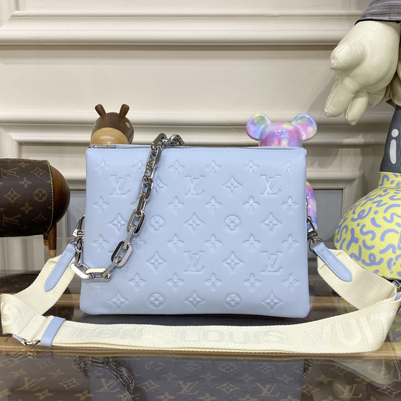 Louis Vuitton M21197 LV Coussin PM hand bag in Ice Blue Monogram-embossed lambskin