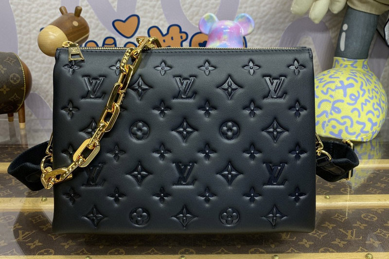 Louis Vuitton M21260 LV Coussin PM handbag In Black Monogram-embossed puffy lambskin
