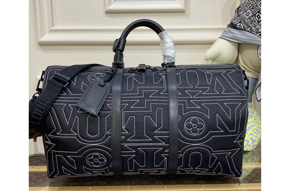 Louis Vuitton M21428 LV Keepall Bandoulière 50 Bag in Black Nylon
