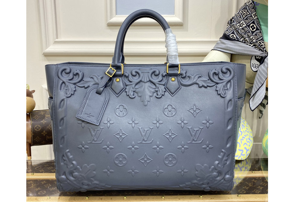 Louis Vuitton M21841 LV Sac Plat tote bag in Gray Calf leather