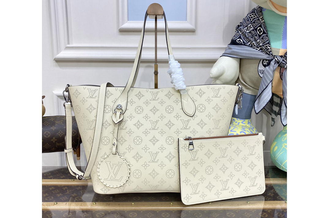 Louis Vuitton M21852 LV Blossom MM tote bag in White Mahina perforated calfskin leather