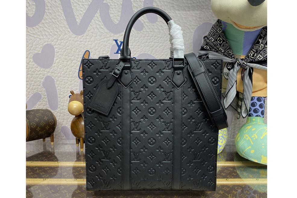 Louis Vuitton M21866 LV Sac Plat NV Bag in Black Monogram-embossed Taurillon leather