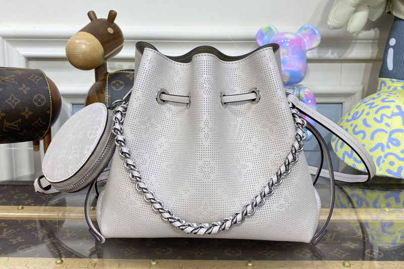 Louis Vuitton M21886 LV Bella bucket bag in Gray Mahina perforated calfskin leather
