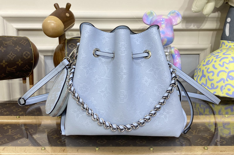 Louis Vuitton M21582 LV Bella bucket bag in Blue Mahina perforated calfskin leather