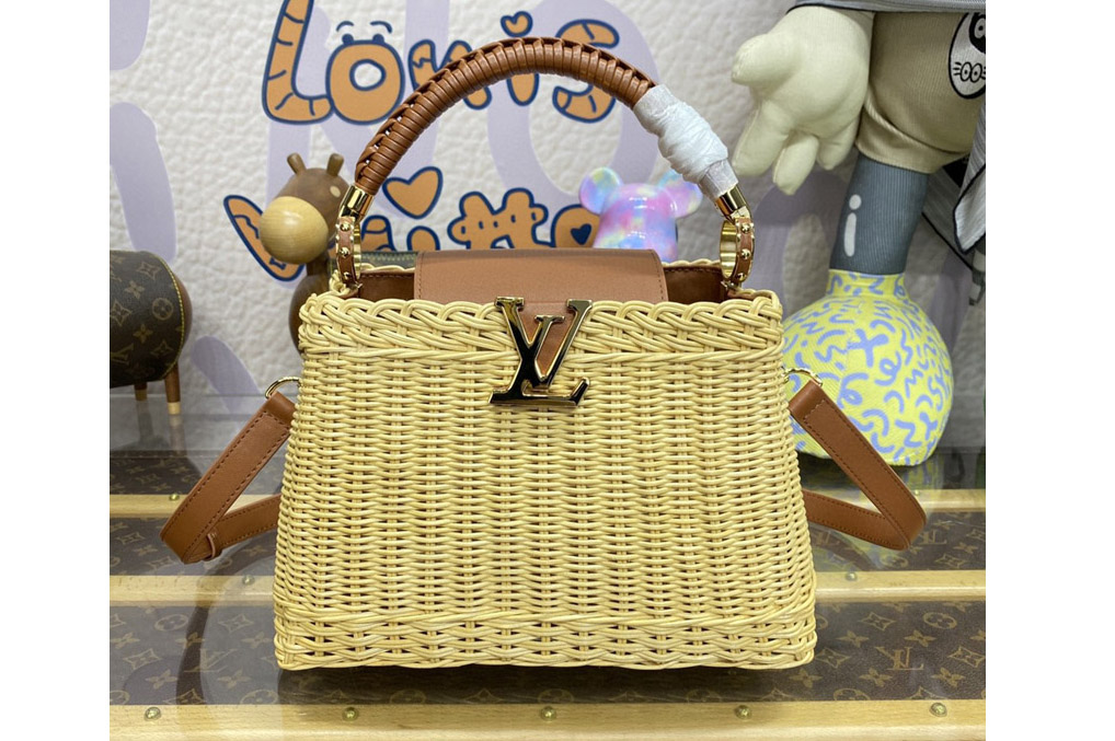 Louis Vuitton M22173 LV Capucines BB handbag in Tan/Natural natural rattan paired with calfskin