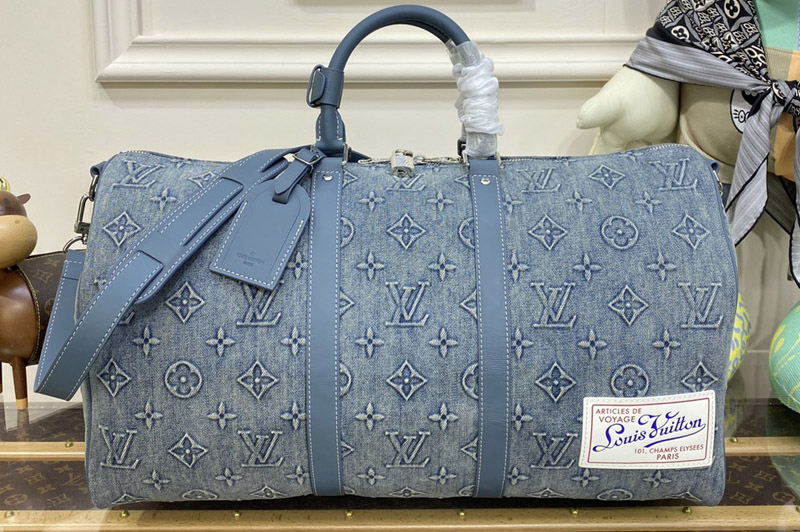 Louis Vuitton M22532 LV Keepall Bandoulière 50 Bag in Monogram Washed Denim coated canvas