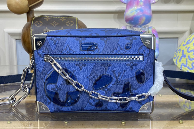 Louis Vuitton M22588 LV Mini Soft Trunk Bag in Abyss Blue Monogram Aquagarden coated canvas