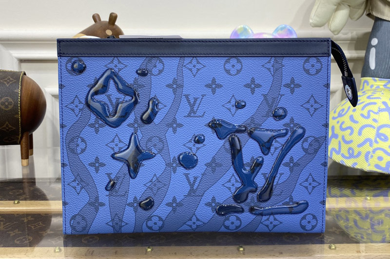 Louis Vuitton M22763 LV Pochette Voyage MM Bag in Blue Monogram Aquagarden coated canvas