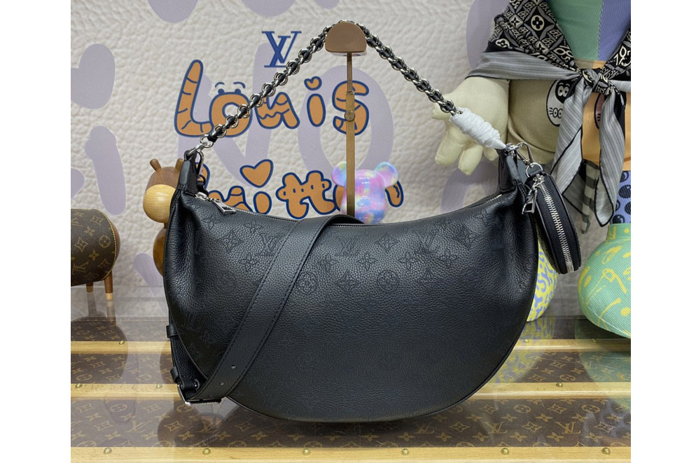Louis Vuitton M22822 LV Baia MM Bag in Black Perforated Mahina calfskin