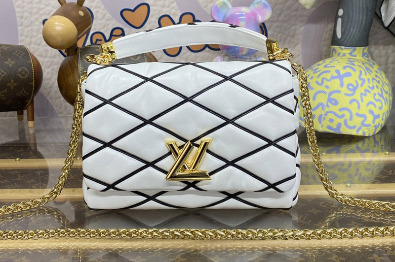 Louis Vuitton M22890 LV GO-14 MM bag in White/Black Lambskin Leather