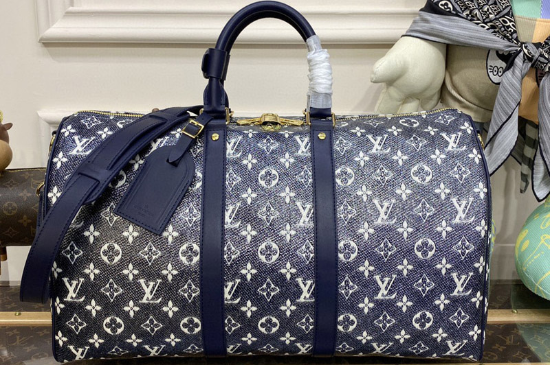 Louis Vuitton M22923 LV Keepall Bandouliere 45 Bag in Blue Monoglam coated canvas
