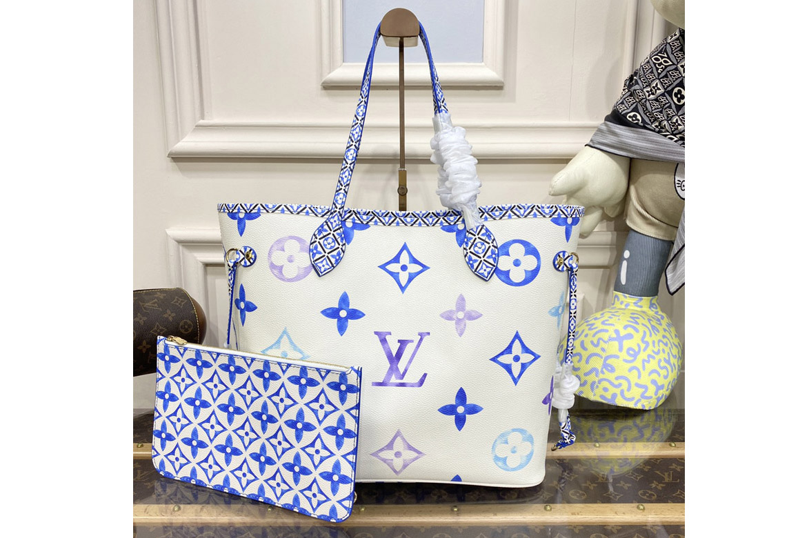 Louis Vuitton M22979 LV Neverfull MM tote bag in Blue Monogram coated canvas