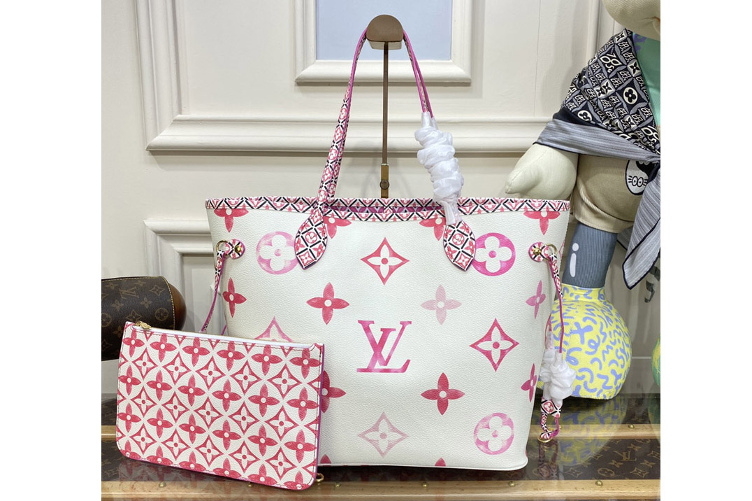 Louis Vuitton M22980 LV Neverfull MM tote bag in Pink Monogram coated canvas