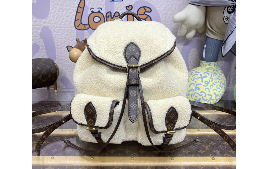 Louis Vuitton M23384 LV Ski Backpack in Cream/Brown Shearling
