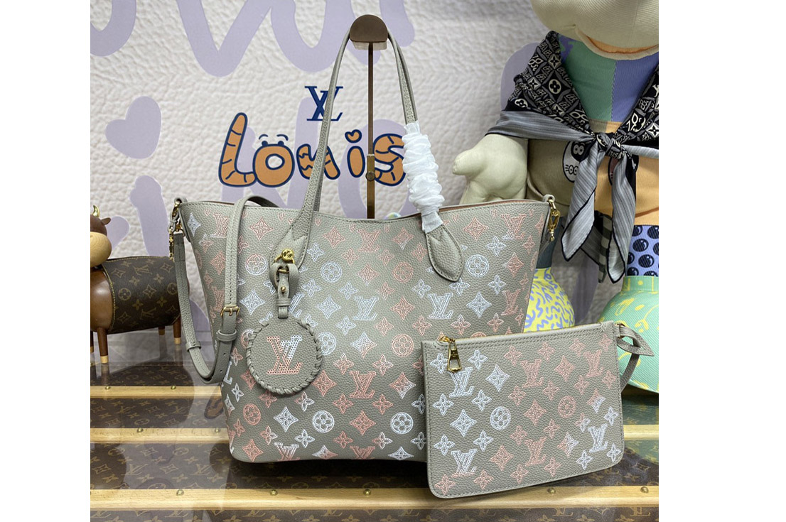 Louis Vuitton M23387 LV Blossom MM tote bag in Gray Mahina perforated calfskin leather