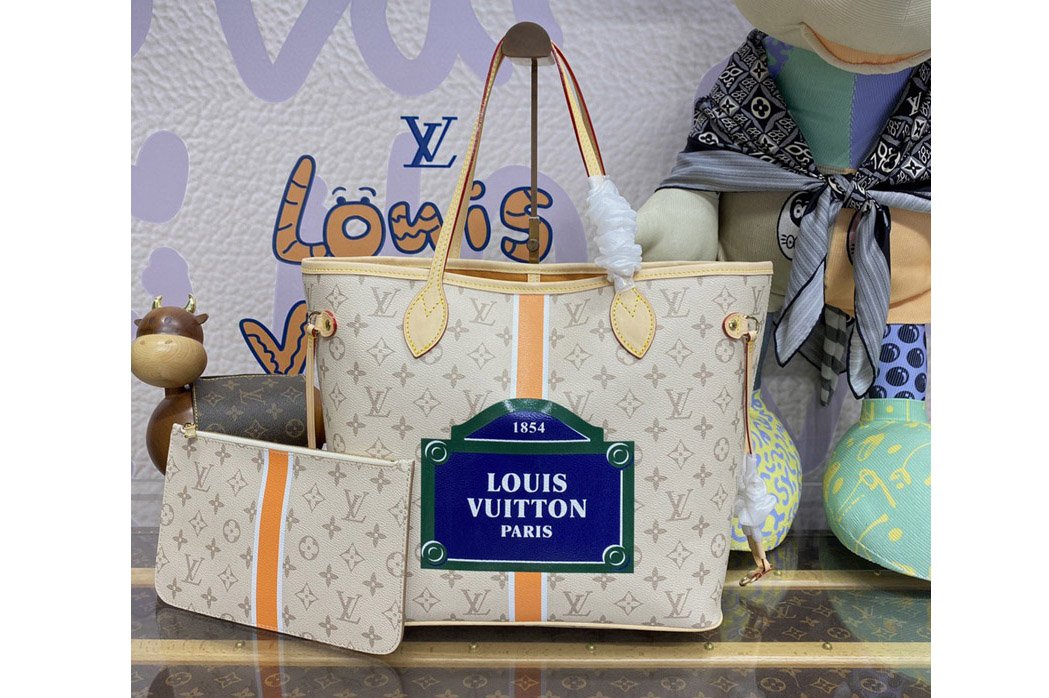 Louis Vuitton M23501 LV Neverfull MM tote bag in Beige/Ocher Monopaname coated canvas