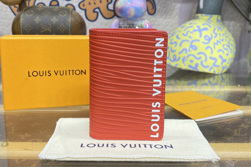 Louis Vuitton M23696 LV Pocket Organizer Wallet in Vermillion Red Epi XL grained leather