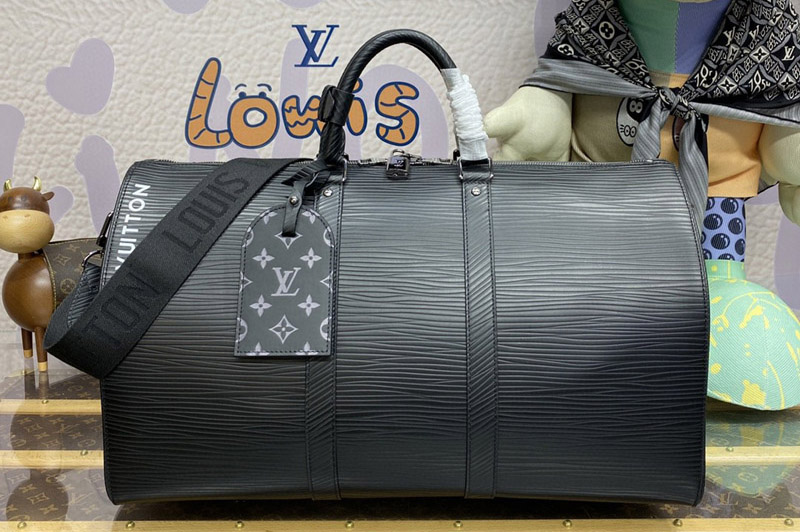 Louis Vuitton M23721 LV Keepall Bandouliere 50 bag in Black Epi XL grained leather