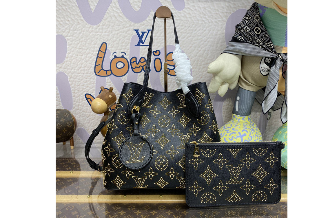 Louis Vuitton M23393 LV Blossom PM tote bag in Black Mahina perforated calfskin leather