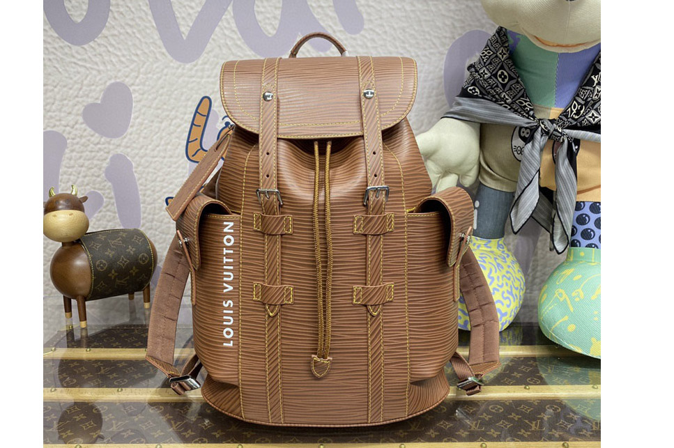 Louis Vuitton M23764 LV Christopher MM backpack in Brown Epi XL grained leather