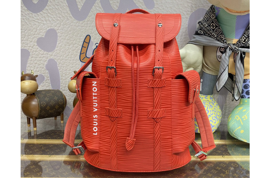 Louis Vuitton M23764 LV Christopher MM backpack in Vermillion Red Epi XL grained leather