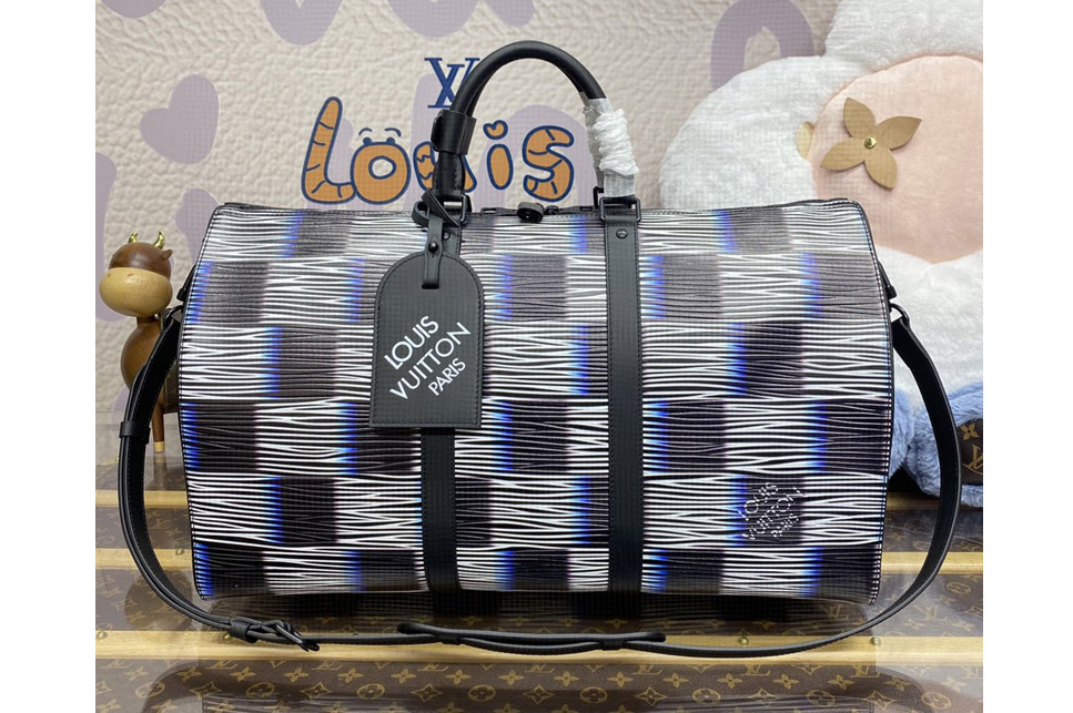 Louis Vuitton M23771 LV Keepall Bandouliere 50 Bag in Blue Moon Damier Rush Epi XL leather
