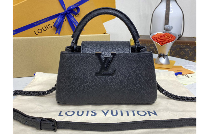 Louis Vuitton M23955 LV Capucines East-West Mini handbag in All Black Matte Taurillon Leather