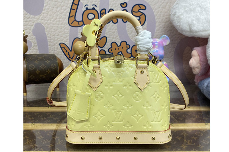 Louis Vuitton M24063 LV Alma BB Bag in Chic and Yellow Monogram Vernis embossed cowhide leather