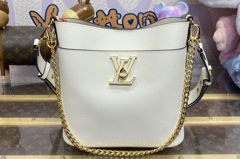 Louis Vuitton M24638 LV Lock and Walk bucket bag in White Grained calf leather