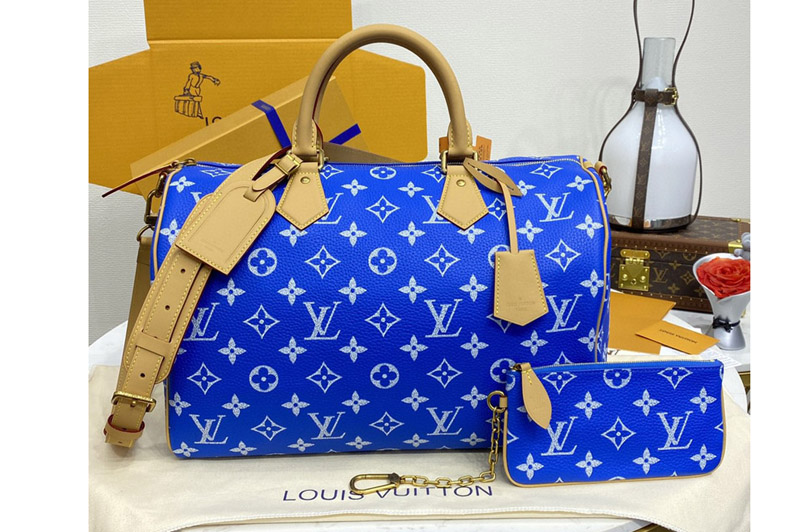 Louis Vuitton M24418 LV Speedy P9 Bandouliere 40 bag in Blue Monogram Leather
