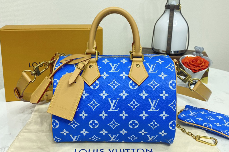Louis Vuitton M24424 LV Speedy P9 Bandouliere 25 Bag in Blue Soft calfskin Monogram print