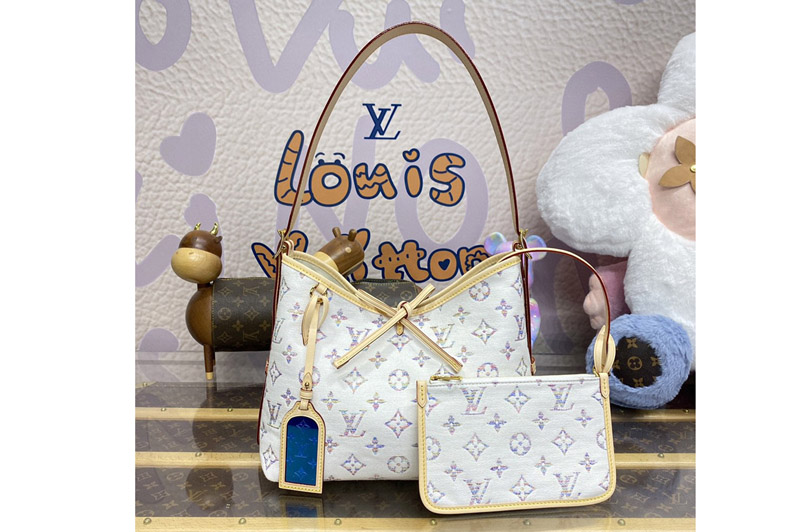 Louis Vuitton M24707 LV CarryAll PM Bag in Multicolor Beige Monogram jacquard fabric