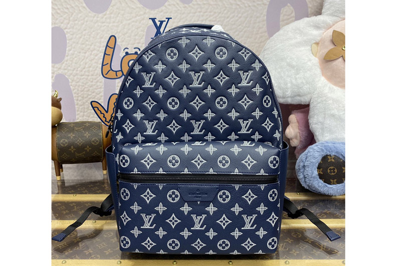 Louis Vuitton M24760 LV Discovery Backpack in Ink Blue/White Monogram Shadow leather