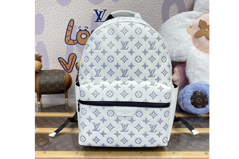 Louis Vuitton M24760 LV Discovery Backpack in Ink White/Navy Blue Monogram Shadow leather