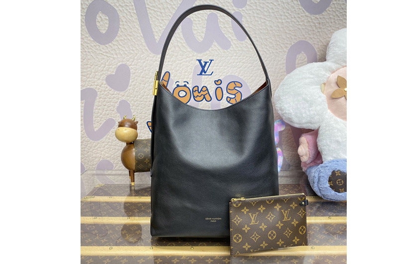 Louis Vuitton M24856 LV Low Key Hobo MM handbag in Black Grained calfskin