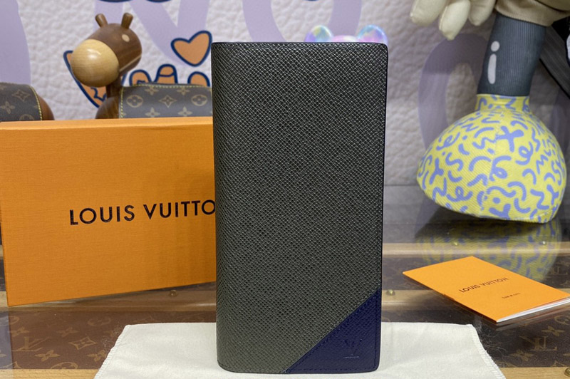 Louis Vuitton M30980 LV Brazza Wallet in Khaki/Blue Taiga cowhide leather