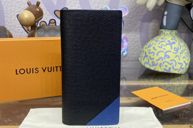 Louis Vuitton M30980 LV Brazza Wallet in Black/Blue Taiga cowhide leather